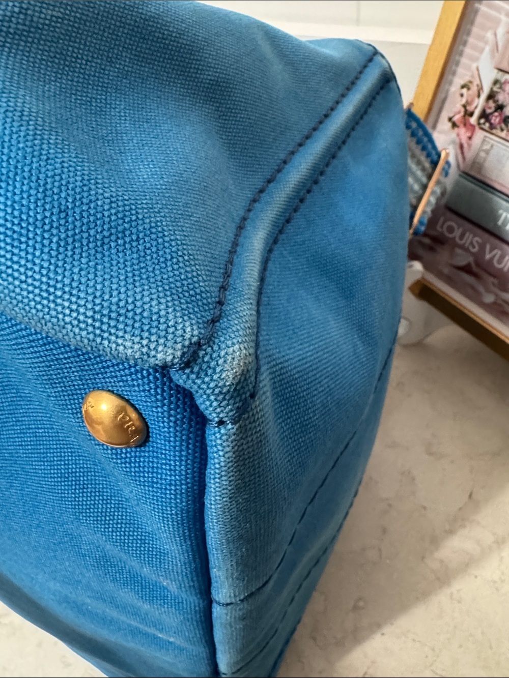 Prada canapa Blue Canvas Tote with authenticity card and unbranded strap - Picture 4 of 15